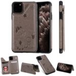 Imprint Cat and Bee Kickstand Card Holder Phone Cover for Apple iPhone 11 Pro Max 6.5 inch – Grey