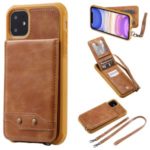 PU Leather Coated TPU Cover with Card Holders for iPhone 11 6.1 inch – Brown