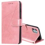 Rhombus Pattern Wallet Stand Leather Phone Cover with Strap for iPhone 11 6.1 inch – Rose Gold