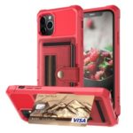 TPU+PU Leather Phone Case with Card Slot and Elastic Finger Ring Strap for iPhone 11 Pro Max 6.5-inch – Red