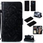 Imprint Mandala Flower Leather Wallet Stand Case for Samsung Galaxy M30s – Black