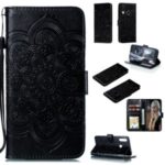 Imprint Mandala Flower Magnetic Leather Wallet Case for Samsung Galaxy A20s – Black