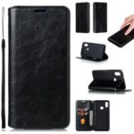 Crazy Horse Texture Strong Magnetic Leather Wallet Phone Cover for Samsung Galaxy A10s – Black