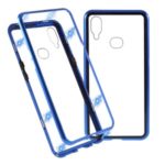 Magnetic Metal Frame + Tempered Glass Back Cell Phone Case [Hollow Front Glass Back] for Samsung Galaxy A10s – Blue