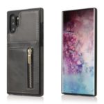 Zipper Pocket PU Leather Coated TPU Case with Card Slot for Samsung Galaxy Note 10 Plus 5G / Note 10 Plus – Black