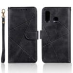 Rhombus Pattern Wallet Stand Leather Phone Cover with Strap for Samsung Galaxy A40 – Black