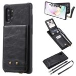 PU Leather Coated TPU Cover with Card Holders [Vertical Flip] for Samsung Galaxy Note 10 Plus 5G / Note 10 Plus – Black