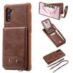 PU Leather Coated TPU Cover with Card Holders [Vertical Flip] for Samsung Galaxy Note 10 / Note 10 5G – Dark Brown