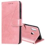 Rhombus Pattern Wallet Stand Leather Mobile Phone Cover with Strap for Samsung Galaxy A30/A20 – Rose Gold