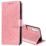 Rhombus Pattern Wallet Stand Leather Cell Phone Cover with Strap for Samsung Galaxy A50/A50s/A30s – Rose Gold