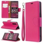 Litchi Texture Leather Wallet Stand Phone Cover with Strap for Sony Xperia 5 / XZ5 – Rose