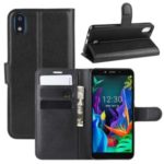 Litchi Skin Wallet Leather Stand Phone Shell Stylish Cover for LG K20 (2019) – Black