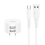 USAMS Dual Ports USB Round Travel Charger + Type-C Data Sync Charging Cable for Huawei Samsung – US Plug