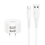 USAMS USAMS-XT T20 Dual USB Ports Round Travel Charger + U35 Data Sync Micro Charging Cable Set – US Plug