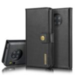 DG.MING Detachable 2-in-1 Split Leather Wallet Shell + PC Back Case for Huawei Mate 30 Pro – Black