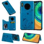 Imprint Cat and Bee Kickstand Card Holder PU Leather Coated TPU Cell Phone Case for Huawei Mate 30 Pro – Blue
