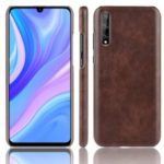 Litchi Skin Leather Coated Hard PC Back Case for Huawei Enjoy 10s – Brown