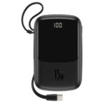BASEUS CW-YMS Digital Display 3A 15W Power Bank with Built-in Type-C Charing Cable 10000mAh – Black