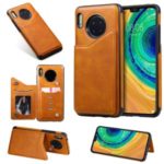 Card Slots PU Leather Coated TPU Cover Phone Case for Huawei Mate 30 – Brown