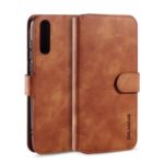 DG.MING Retro Style Leather Wallet Stand Phone Case with Strap for Huawei Enjoy 10s – Brown