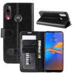 Crazy Horse Texture PU Leather Phone Case with Wallet Stand Shell for Motorola Moto E6 Plus – Black