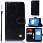Premium Vintage Leather Wallet Case for Motorola Moto E6 – Black