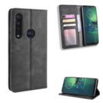 Vintage Style Stand Leather Wallet Stand Case for Motorola Moto G8 Plus – Black