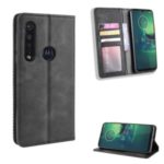 Vintage Style Stand Leather Wallet Stand Case for Motorola Moto G8 Plus – Black