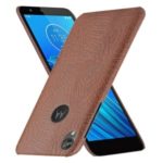 Crocodile Skin PU Leather Coated PC Phone Cover for Motorola Moto E6 – Brown