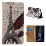 Pattern Printing PU Leather Wallet Stand Phone Cover for Motorola Moto E6 Play – Eiffel Tower and Letters