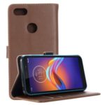 Vintage Crazy Horse Leather Wallet Phone Cover for Motorola Moto E6 Play – Coffee