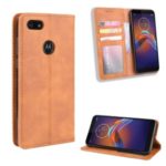 Retro Style Skin PU Leather Wallet Cover for Motorola Moto E6 Play – Brown