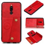 For Xiaomi Redmi 8 Kickstand Card Holder PU Leather Coated TPU Case [Built-in Vehicle Magnetic Sheet] – Red