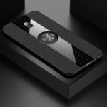 Splicing Cloth Texture Invisible Finger Ring Kickstand TPU + Acrylic + Metal Hybrid Case [Built-in Magnetic Metal Sheet] for Xiaomi Redmi 8A – Black