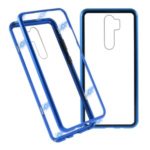 Magnetic Metal Frame + Tempered Glass Back Cell Phone Protective Cover [Hollow Front Glass Back] for Xiaomi Redmi Note 8 Pro – Blue