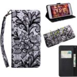 Light Spot Decor Patterned Leather Wallet Phone Cover Stand Casing for Xiaomi Redmi 8 – Lace Flowers