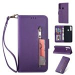 Zipper Pocket Leather Wallet Cover Case for Xiaomi Redmi Note 8 – Purple