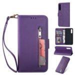 Zipper Wallet Flip Stand Leather Phone Shell with Strap for Xiaomi Mi 9 SE – Purple