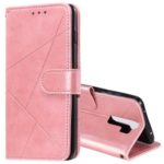 Rhombus Pattern Wallet Stand Leather Phone Cover with Strap for Xiaomi Redmi Note 8 Pro – Rose Gold