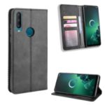 Retro Style PU Leather Wallet Stand Phone Casing for Alcatel 3X (2019) – Black