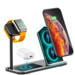 3 in 1 Desktop Aluminum Alloy Wireless Charger Station for iPhone/Apple Watch/Airpods (AJWXC005) – Black