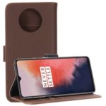 Crazy Horse Leather Wallet Stand Case for OnePlus 7T – Coffee