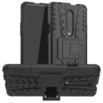 Cool Tyre Pattern PC + TPU Hybrid Cell Phone Case with Kickstand for OnePlus 7T Pro – All Black