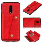 Kickstand Card Holder PU Leather Coated TPU Back Case [Built-in Vehicle Magnetic Sheet] for OnePlus 7 – Red