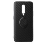For OnePlus 7 Pro Phone Shell PU Leather+TPU with Kickstand Casing – Black Carbon Fiber Texture