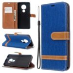 Two-color Jean Cloth PU Leather Phone Shell Case for Nokia 7.2/6.2 – Baby Blue
