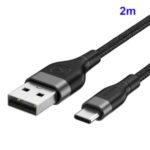 KUULAA 2M Nylon Braided Type-C USB Data Sync Charging Cable for Samsung Huawei Xiaomi – Grey