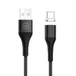 KUULAA 1M Nylon Braided Magnetic Type-C USB Data Sync Charger Cord with LED Indicator Light for Samsung Huawei Xiaomi – Black