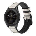 For Samsung Galaxy Watch 20mm Silicone Cowhide Leather GW-Midnight Black Watch Band – White