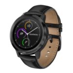 For Garmin Vivoactive 3/Vivomove HR Top-layer Cowhide Leather Watch Strap – Black